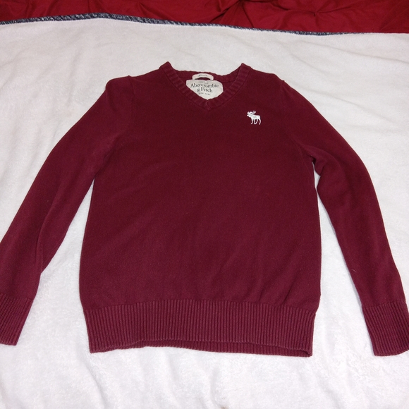 Abercrombie & Fitch Mens Muscle V-Neck Sweater Sz M /Burgundy/Cashmere Blend - Picture 9 of 11